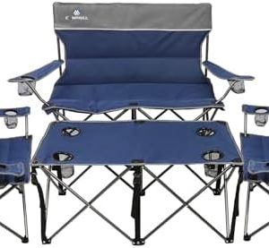 Camping Chair Set of 3, Outdoor Folding Camping Chairs for Heavy People with Cup Holder & Carry Bag,Collapsible Chair Include One Sofa Chair and Two Single Chair,Support up to 500lbs
